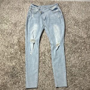 SHEIN Light Blue Ripped Skinny Jeans